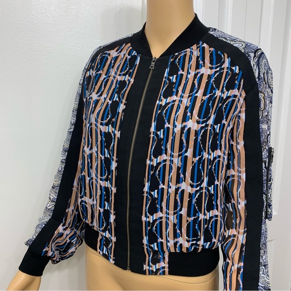 BCBGMaxAzria Harrison Zip Up Lightweight Bomber Jacket Top Paisley Blouse Size S - Picture 6 of 15